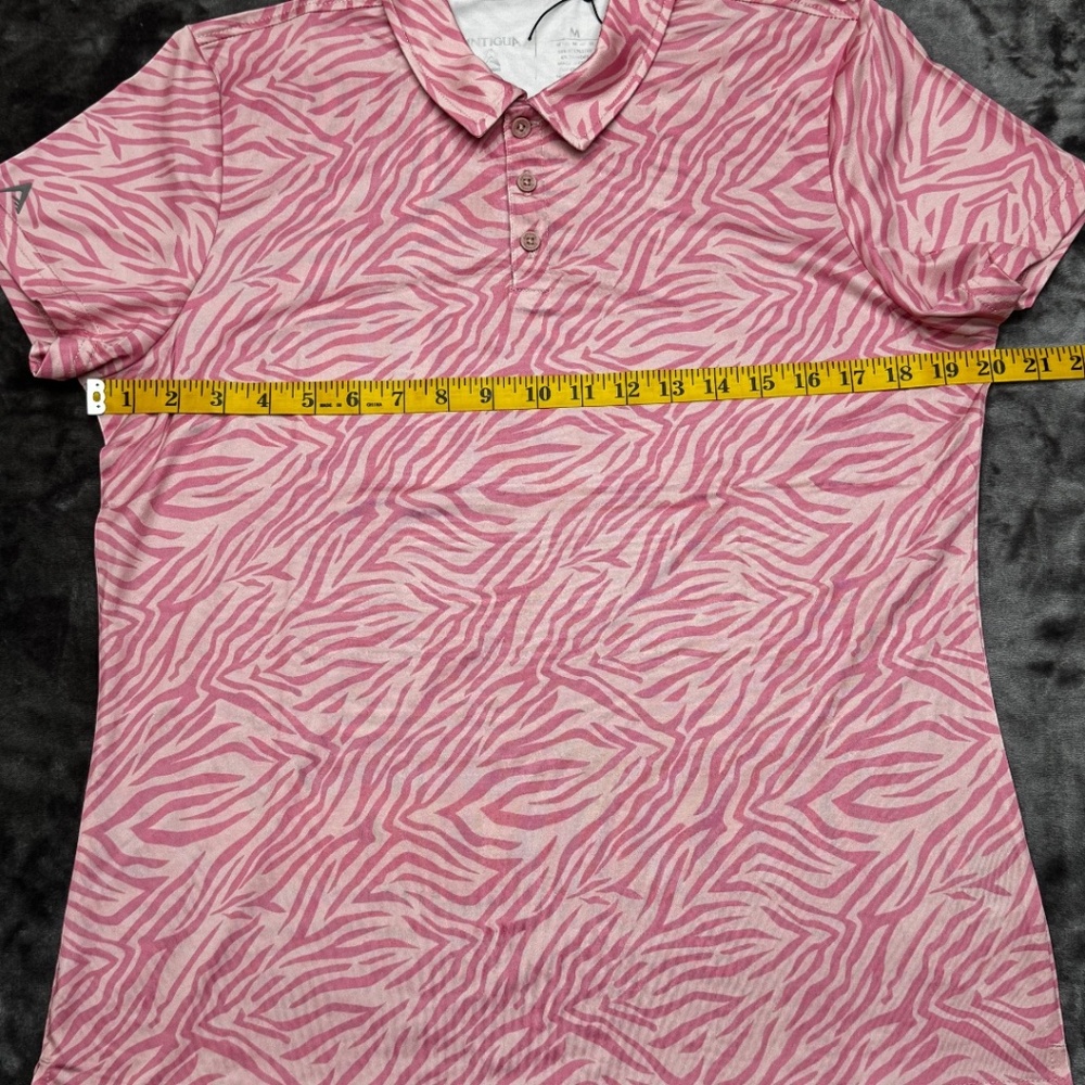 Classic OM Antigua Pink Zebra Print Golf Polo Shirt Performance Medium - Picture 5 of 9
